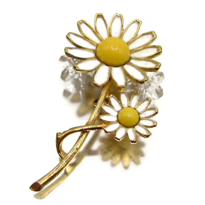 Signed Weiss Daisy Enamel Brooch