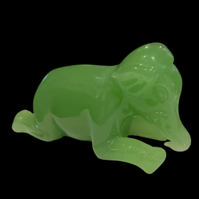 Green Jade Glass  Elephant Laying Down Figurine