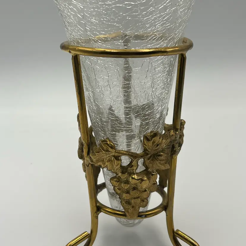 Crackle Glass Vase With Brass Stand