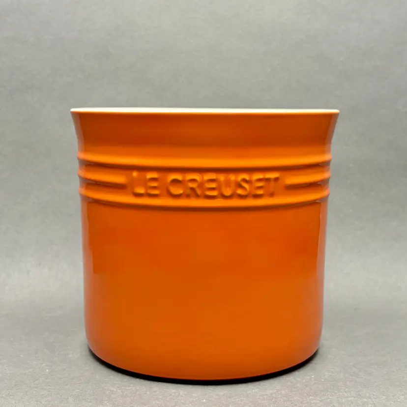 Vintage Le Creuset Orange Stoneware 2.75 Qt Large Utensil Crock