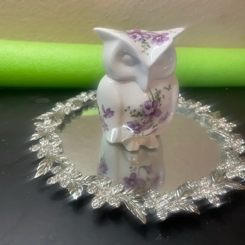 Hammersley Bone China Violets 4” Owl Trinket Box Made In England