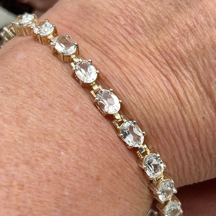 Vintage 925 Gold Vermeil White Topaz Tennis Bracelet 8” ALX Thailand