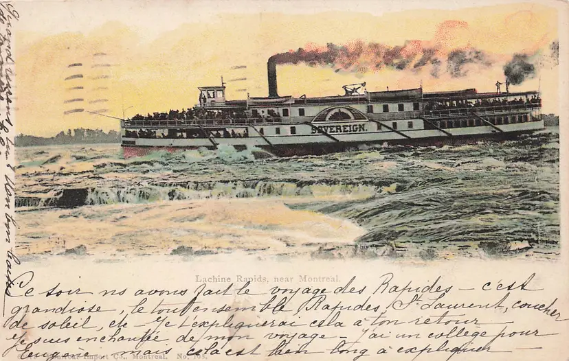 1903 Lachine Rapids Montreal Canada Steamer Sovereign Antique Postcard