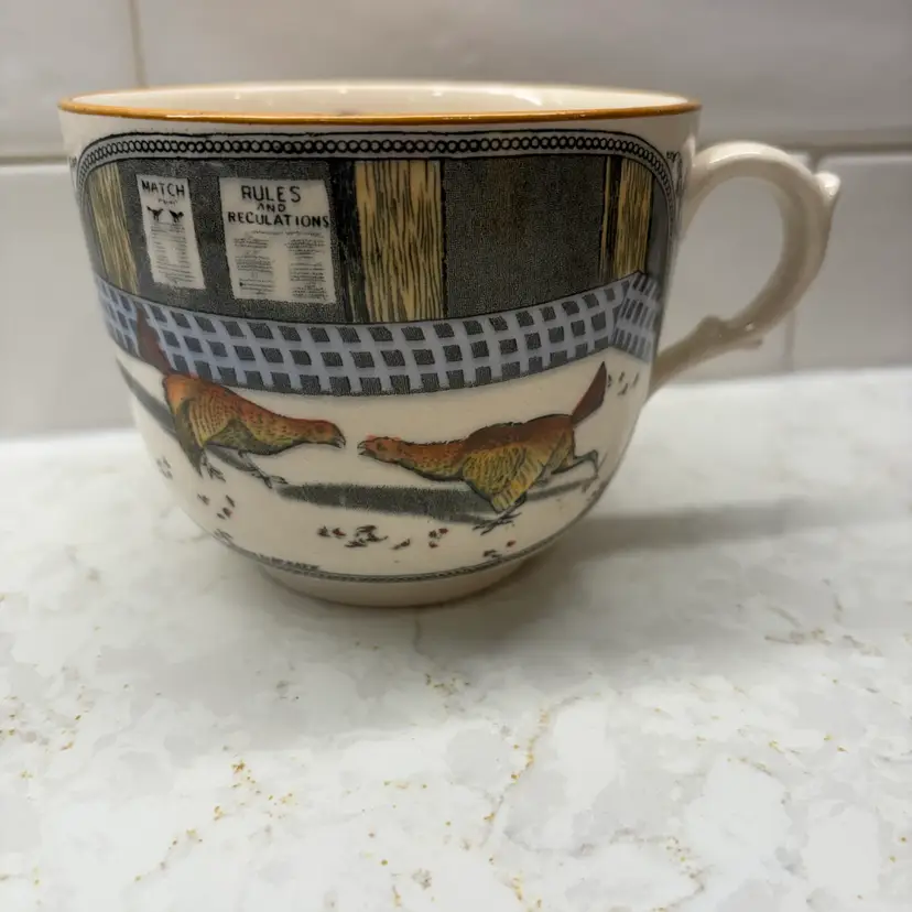 Antique Adams Old English Sports Cockfighting Large Mug Set Too Staffordshire 4"