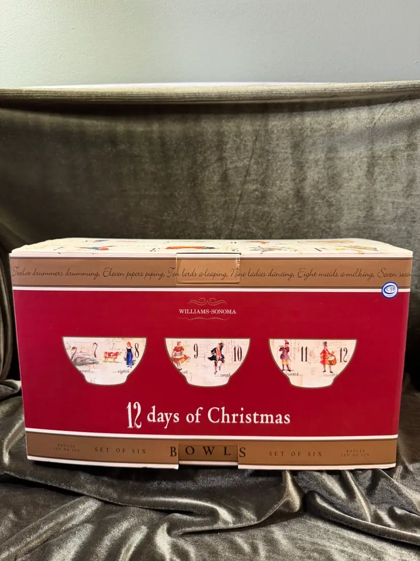 *NOS* Williams Sonoma 12 Days Of Christmas Bowls Set Of 6 New In Box