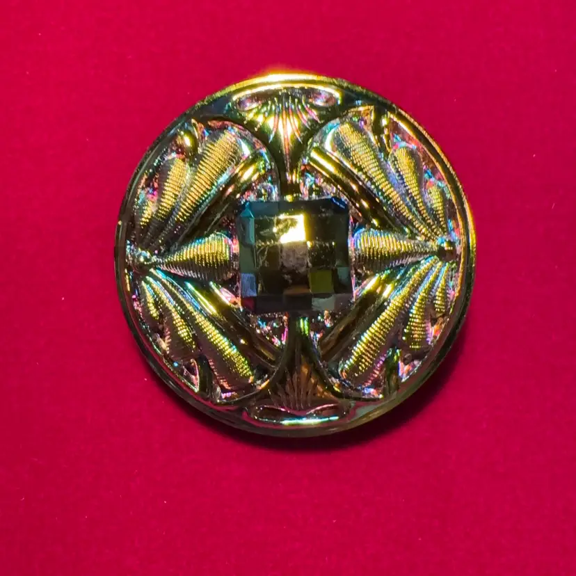 Czechoslovakian Iridescent Button 1.5” Antique