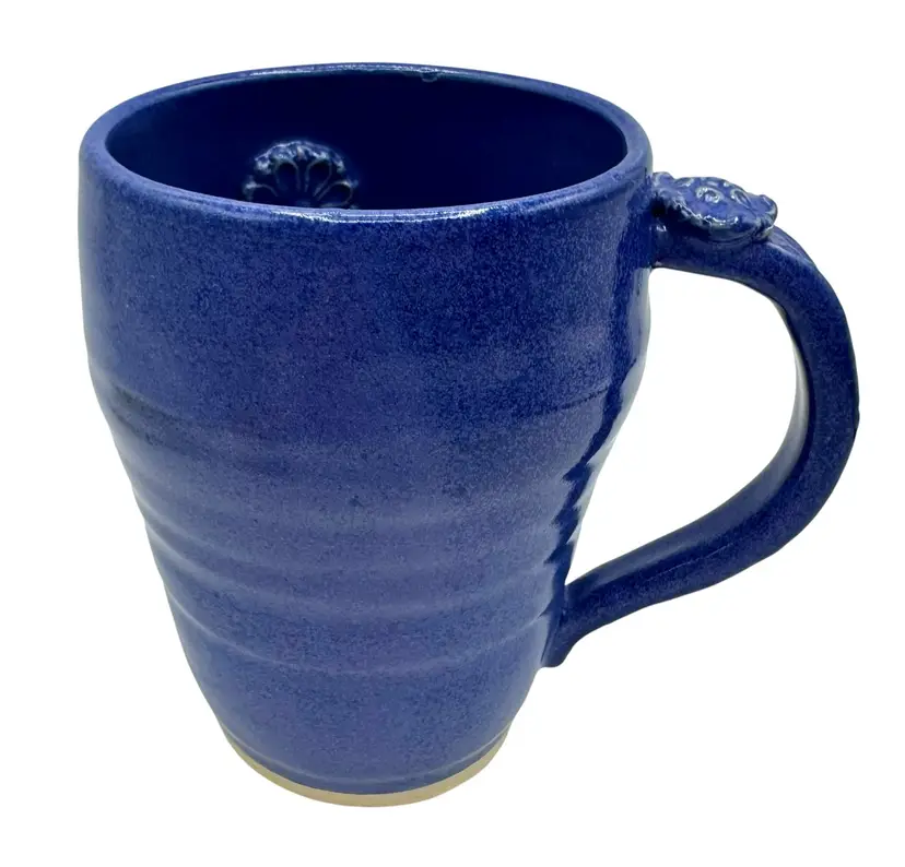 Signed UV Ute Vergin Keramik Studio Art Pottery Large Mug Cup Blue Floral 20oz