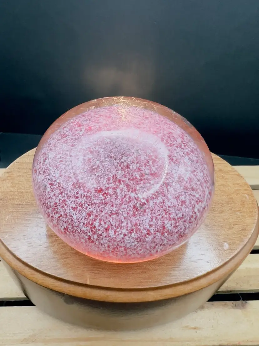 Red And White Embedded In Clear Paper Weight See Description