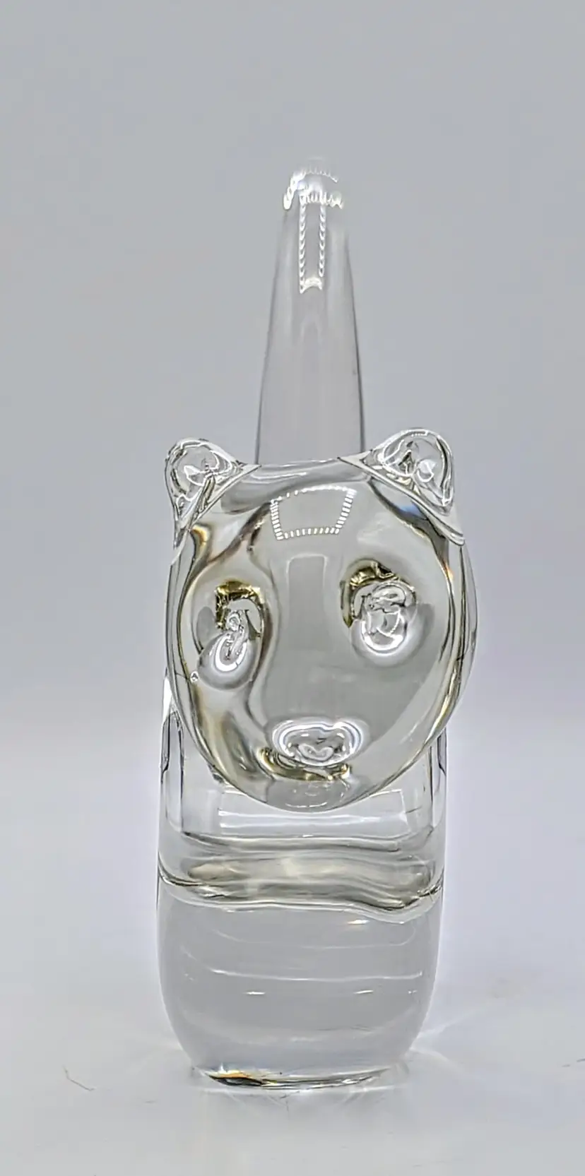 Vintage ACC Taiwan Crystal Donut Cat Figurine – 6" Clear Art Glass