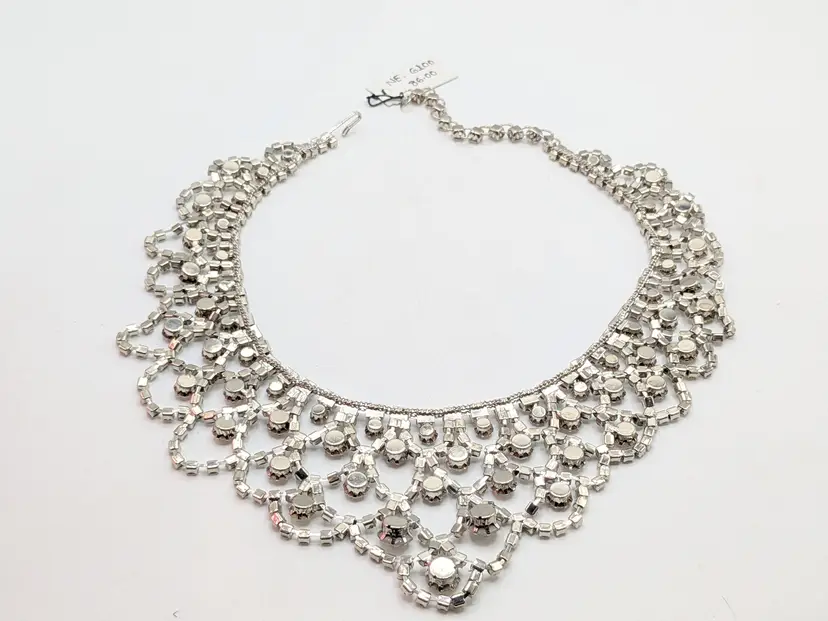 Cara Silver Tone Rhinestone Statement Bib Necklace NWT
