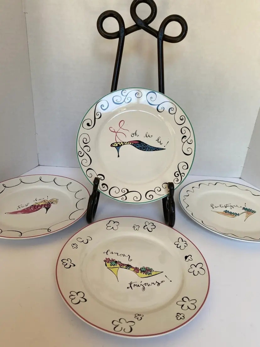 Rosanna High Heels Shoe Dessert Plates 8" Set of 4 - MINT Unused Condition No Box