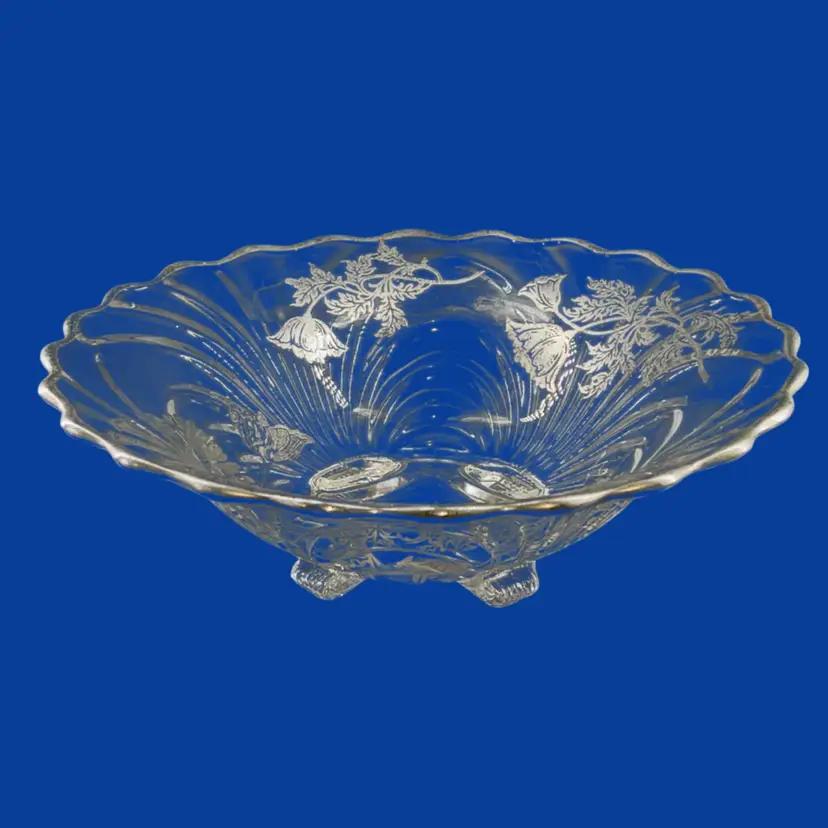 #202- Vintage Serving Bowl 3 Footed Dessert Dish
Silver City Glass CoCollection
1940s Flanders Poppies Pattern