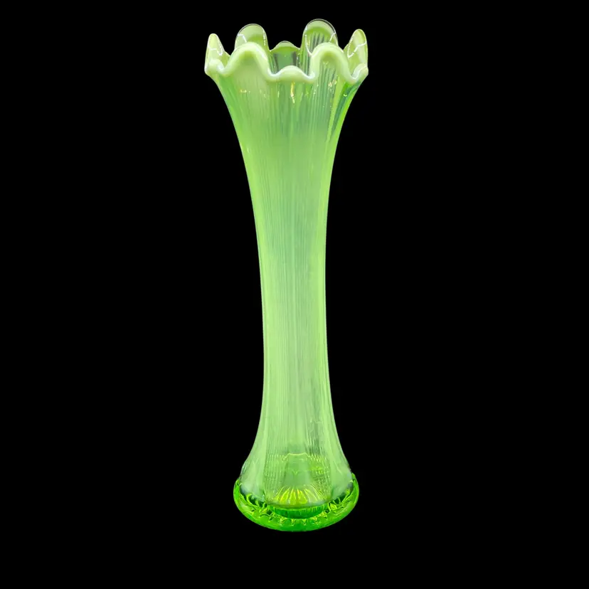 Antique, Green Opalescent Swung Vase