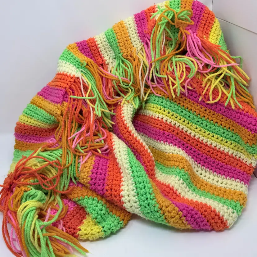 Neon Colored Striped Hand Crocheted Afghan