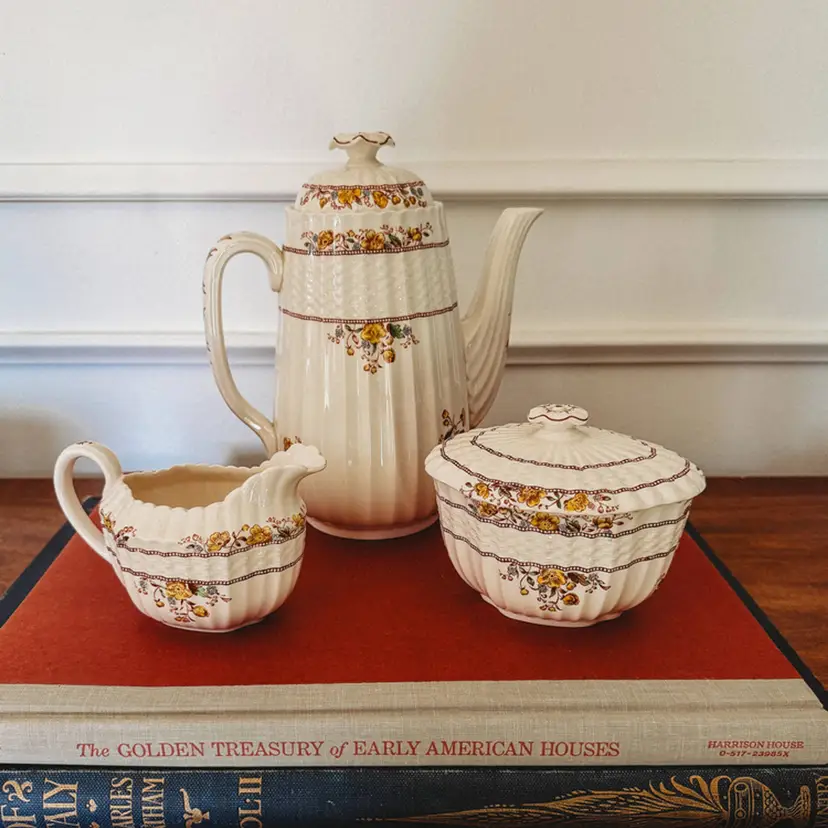 Copeland Spode Buttercup Pattern Coffee Pot with Creamer and Sugar Bowl