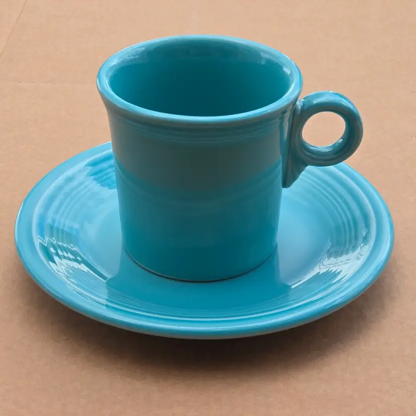 Fiesta Ware Homer Laughlin Blue Turquoise Mug & 7¼" Salad Dessert Plate in Turquoise Blue with Issues