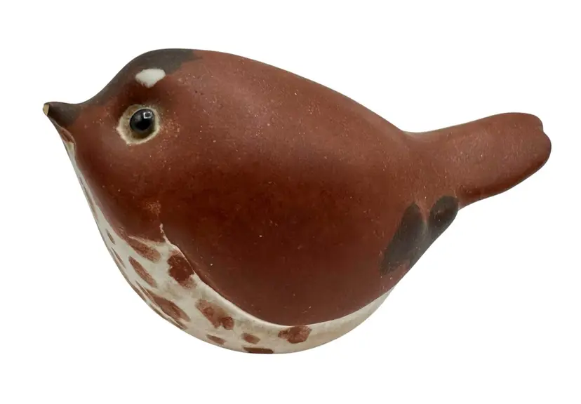Signed Michael Fromme Studio Art Pottery Bird Figurine Thrush Wren Brown White