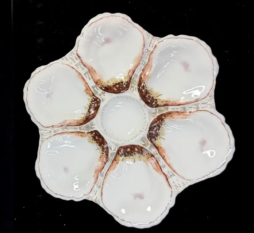 Haviland Limoges Porcelain 6-Well Oyster Plate Pink Gilt Antique A1268