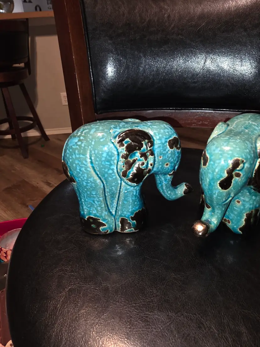 Turquoise Elephant Ceramic Figurines