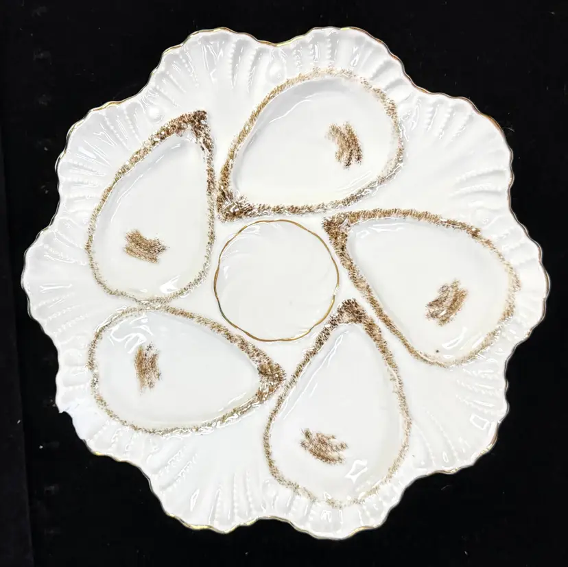 Antique German Registrirt 5-Well Oyster Plate Brown Gold Porcelain A1255