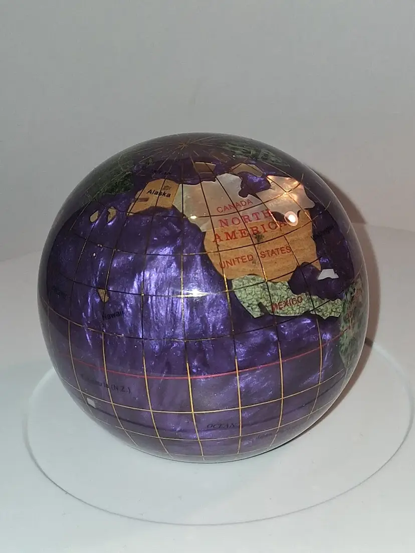 Kalifano Gemstone Globe Paperweight With Less Common Purple Amethyst Opalite Ocean!
