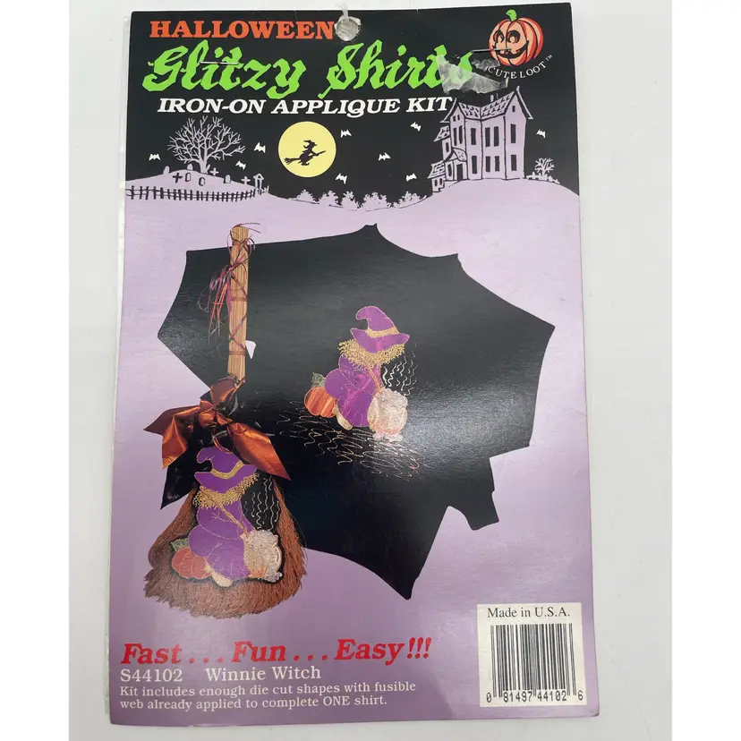 Vintage Glitzy Shirts Iron-On Appliqué Kit S44102 Winnie Witch