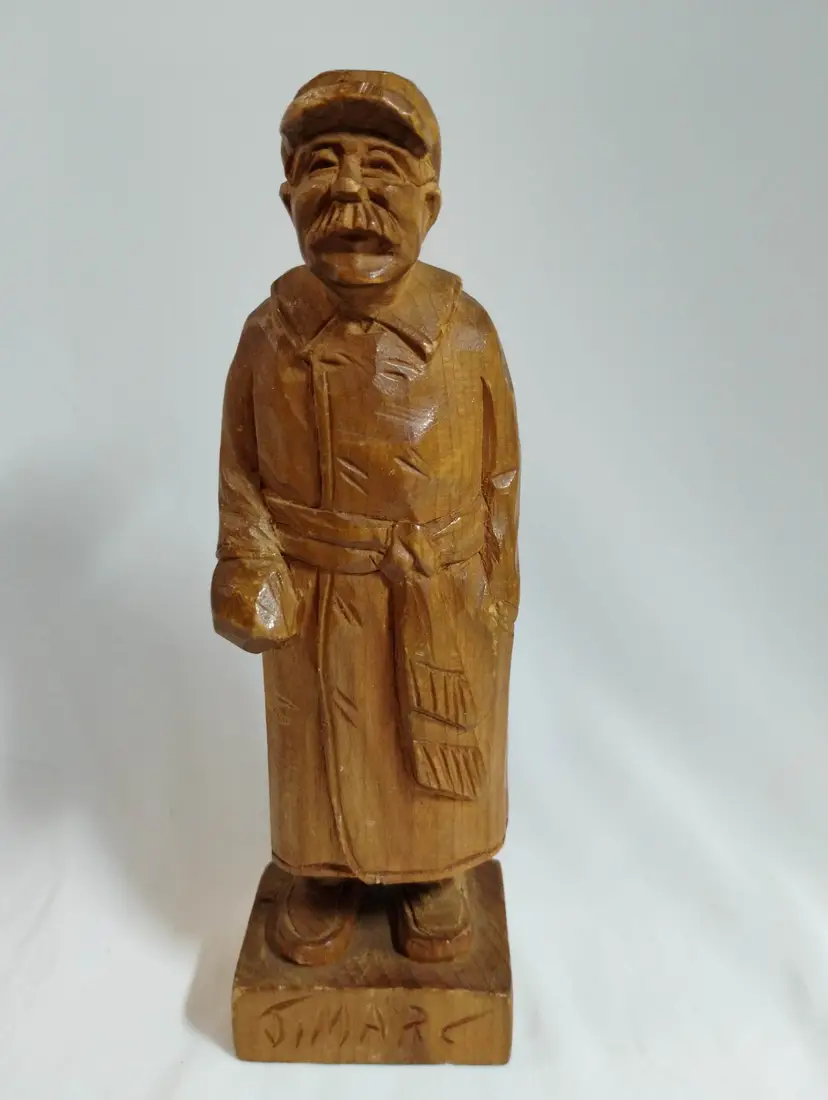 Rare Vintage Jean Marc Wood Sculpture of an Older Gentleman, St. Cesaire, Quebec Folk Art