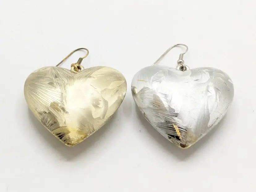 Gold and Silver Tone Puffy Heart Pierced Earrings