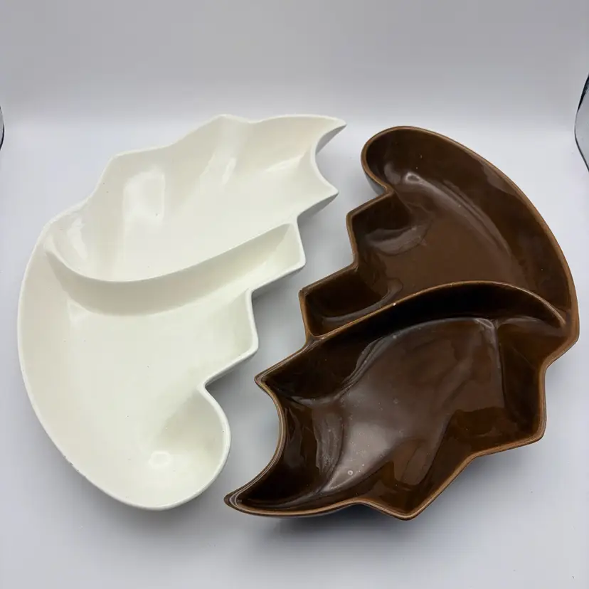 Vintage, MCM, California Pottery Frazier 614, Brown/White Serving Dishes Thanksgiving