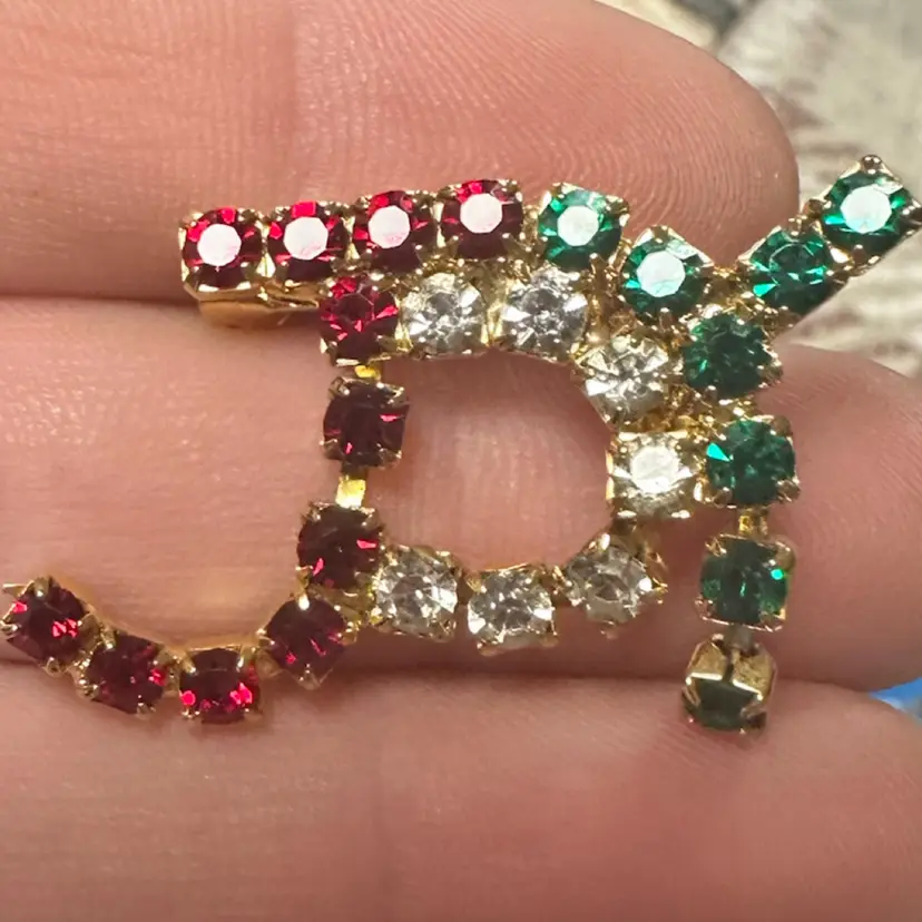 Gold Tone Rhinestone JOY Articulated Brooch Pin