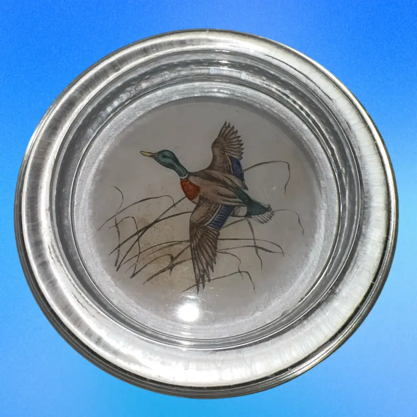 Frank M. Whiting Clear Thick Glass Mallard Large Coaster * Small Flea Bite