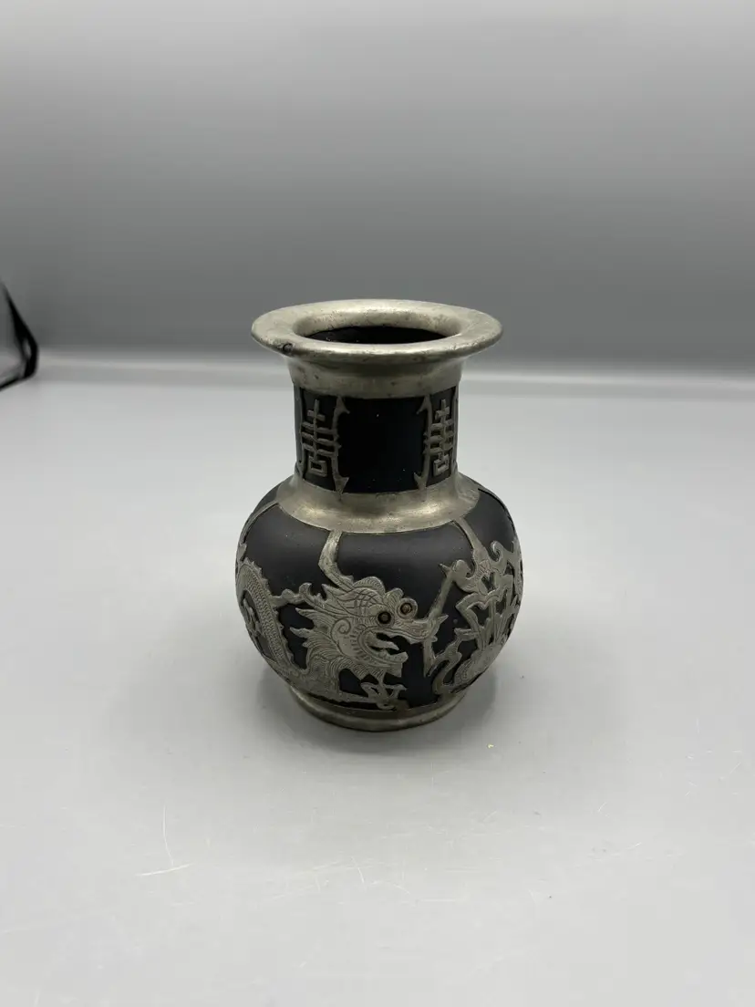 Chinese Yixing ceramic jar with Pewter