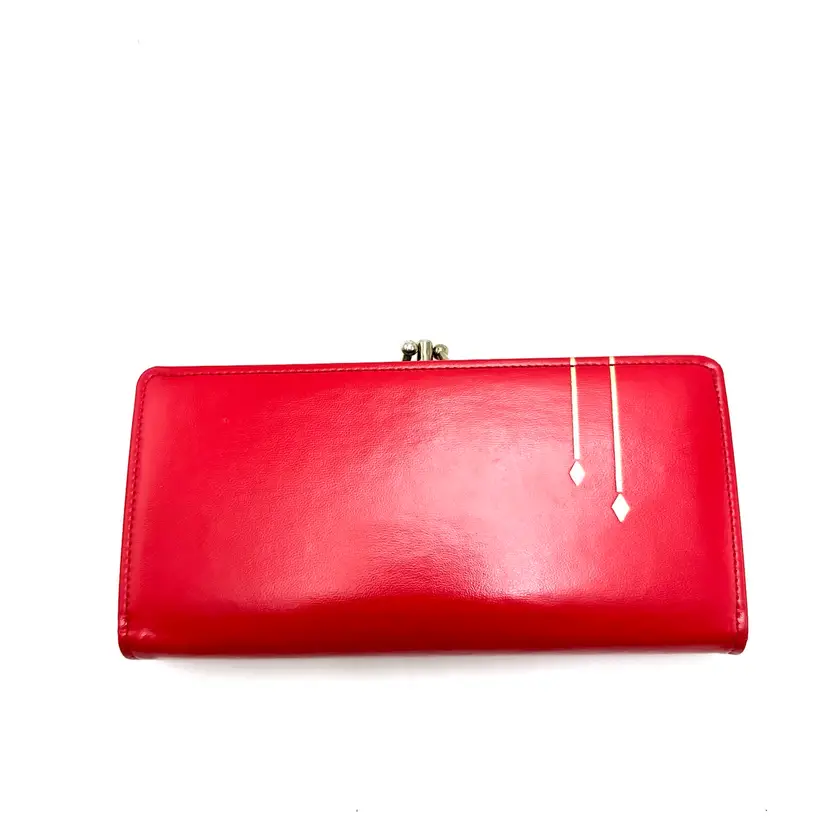 Vintage MCM Red Leather Wallet Gold Accent Double Kiss Lock 8 X 4”