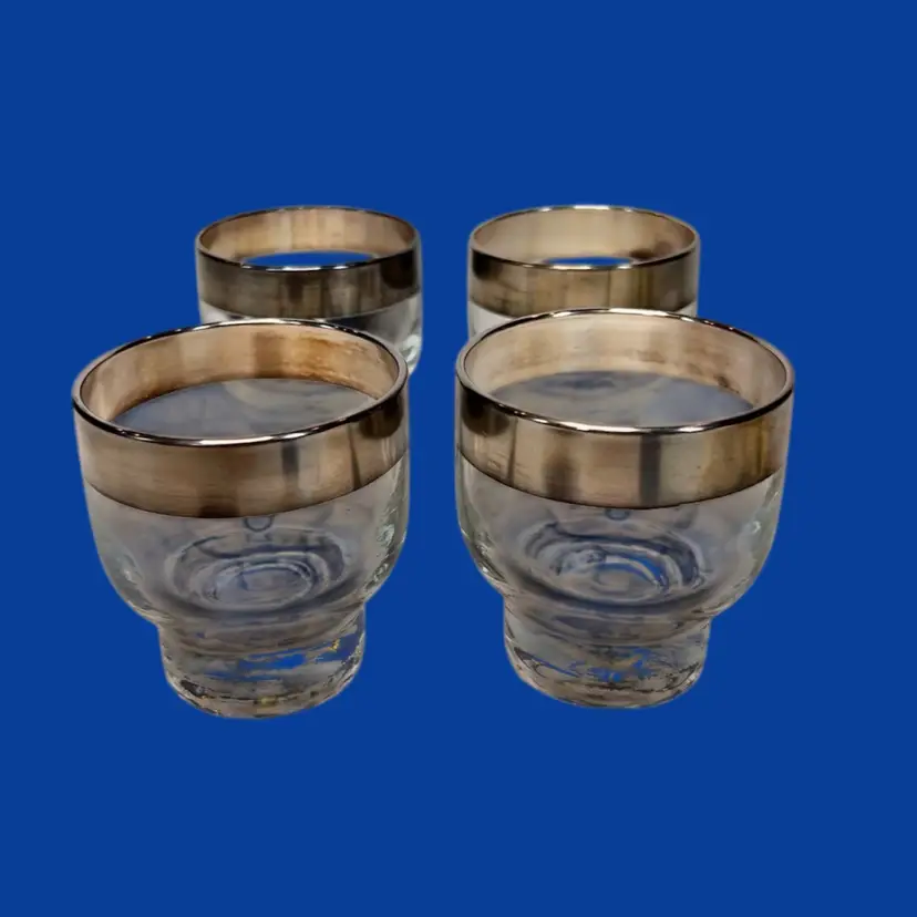 #029- 4pc Beverage Glass Set By Dorothy Thorpe 1960s Silver Band