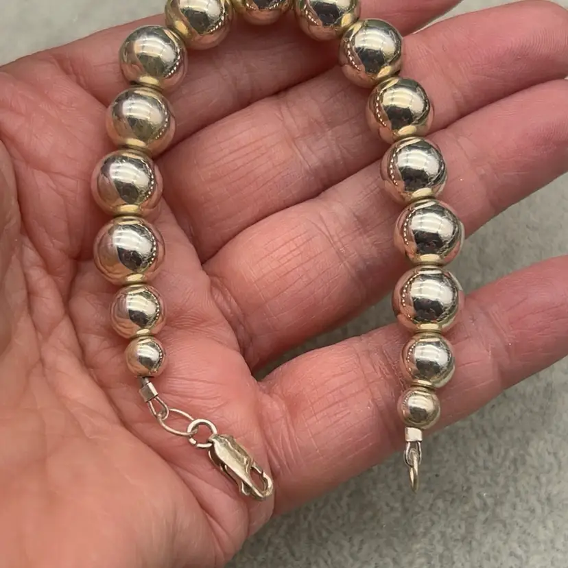 #01 925 Sterling Silver Graduated Bead Bracelet 6” Sterling Ball Bracelet