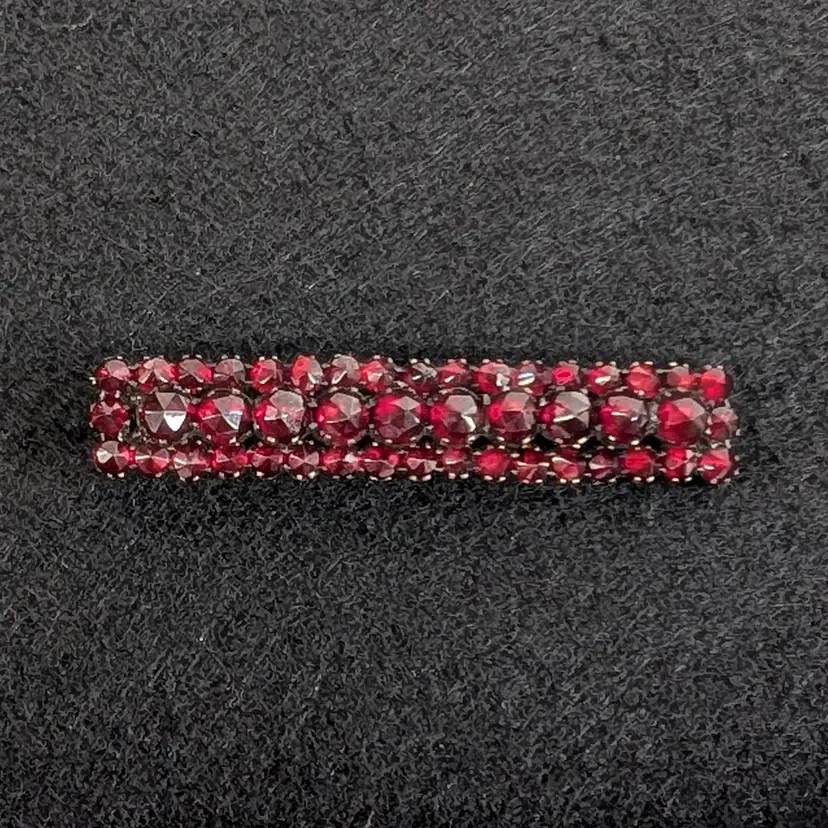 Antique Bohemian Pyrope Red Garnet Bar Brooch Rose Cut Two-Tiered Bar Pin