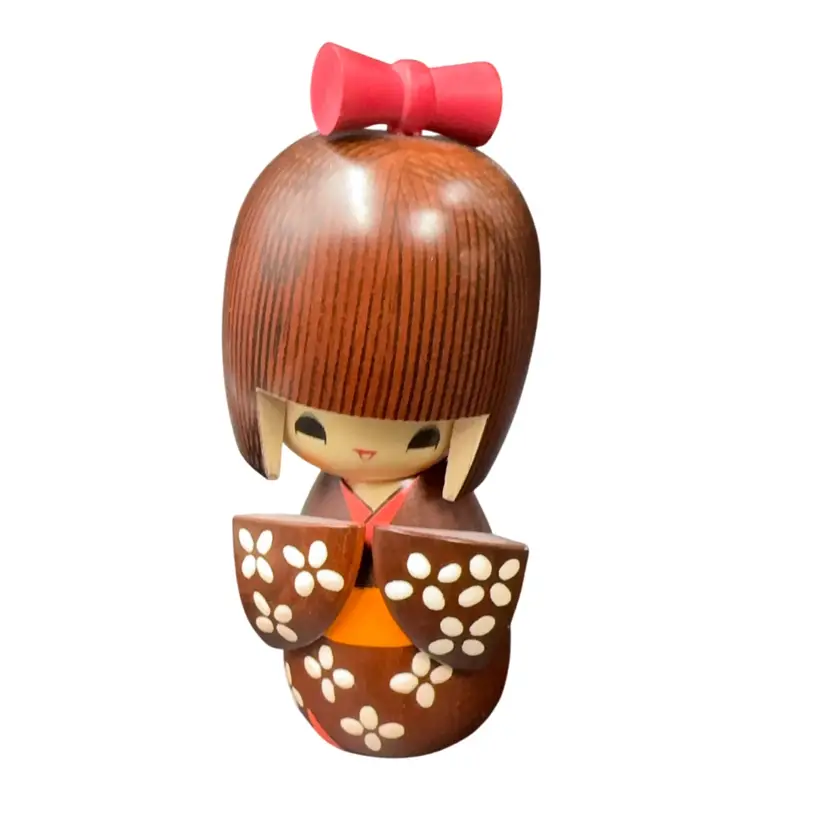 Japanese Kokeshi Doll, “Kimono” Or “Sachiko’s Brown Kimono” Design.