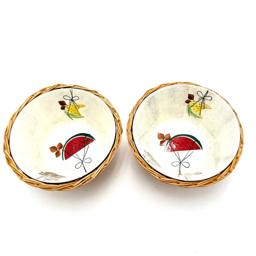 Royal Sealy Jamaica Ceramic Bowls Wicker Basket Covers Watermelon Fruit Set Of 2 Japan