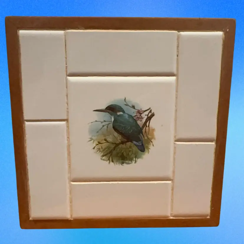 Vintage Ceramic Tile Framed In Wood Wall Hanging / Trivet Marked  JEM