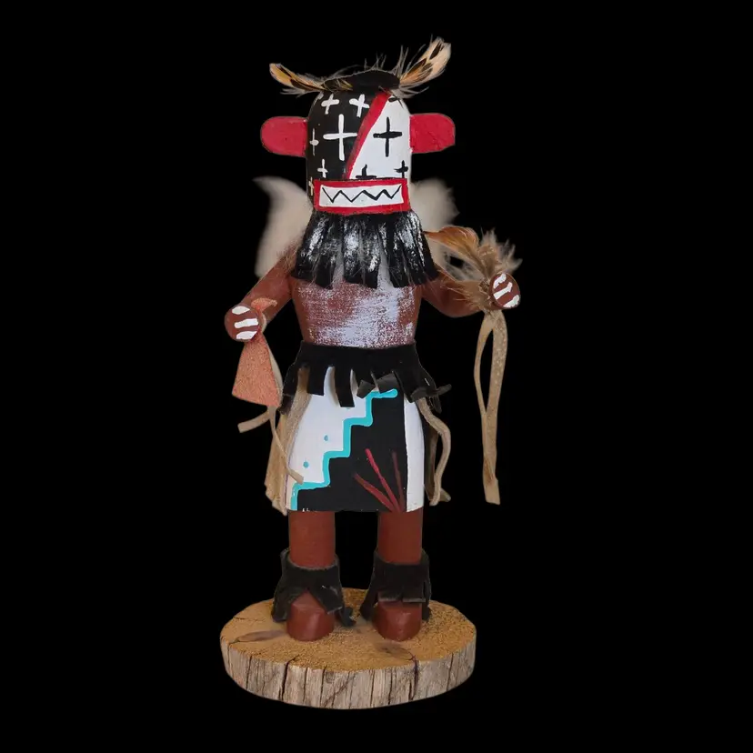 Indigenous American Handcrafted Kachina Doll with Feathers 6¾” Tall Unbranded Vintage