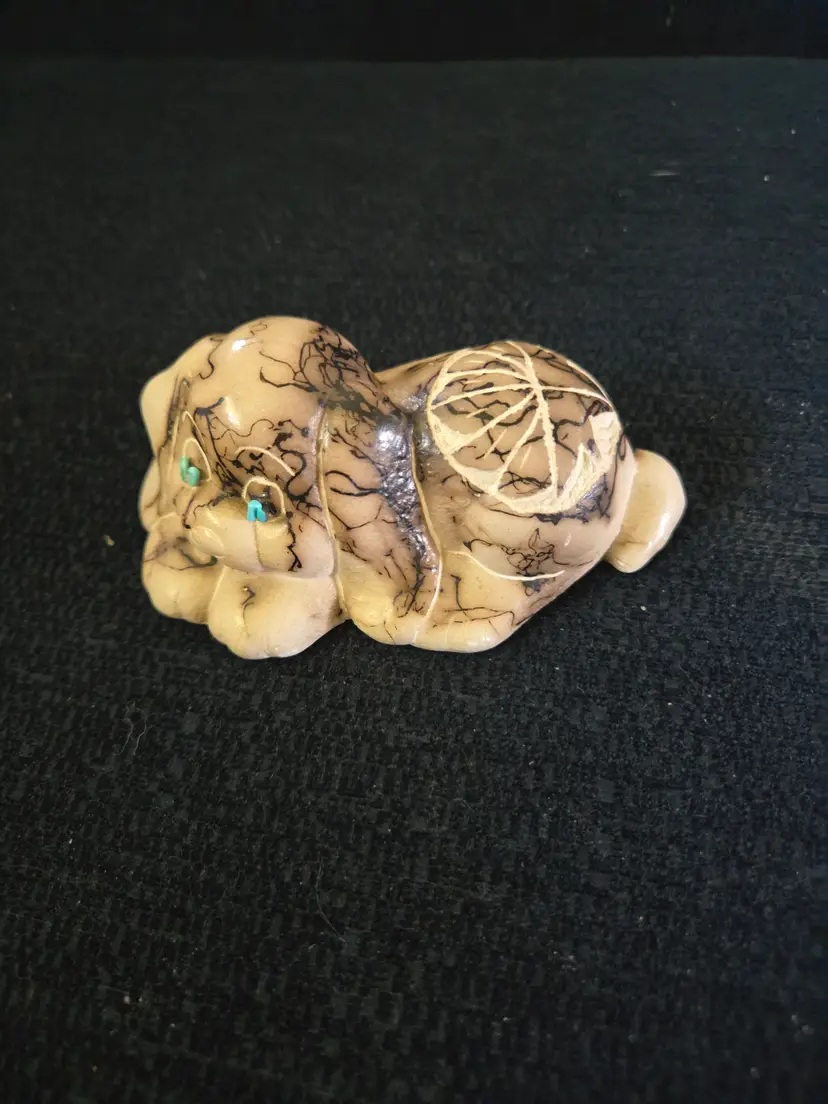 Authentic Native American Navajo Horsehairzpottery Dog - Hand Crafted