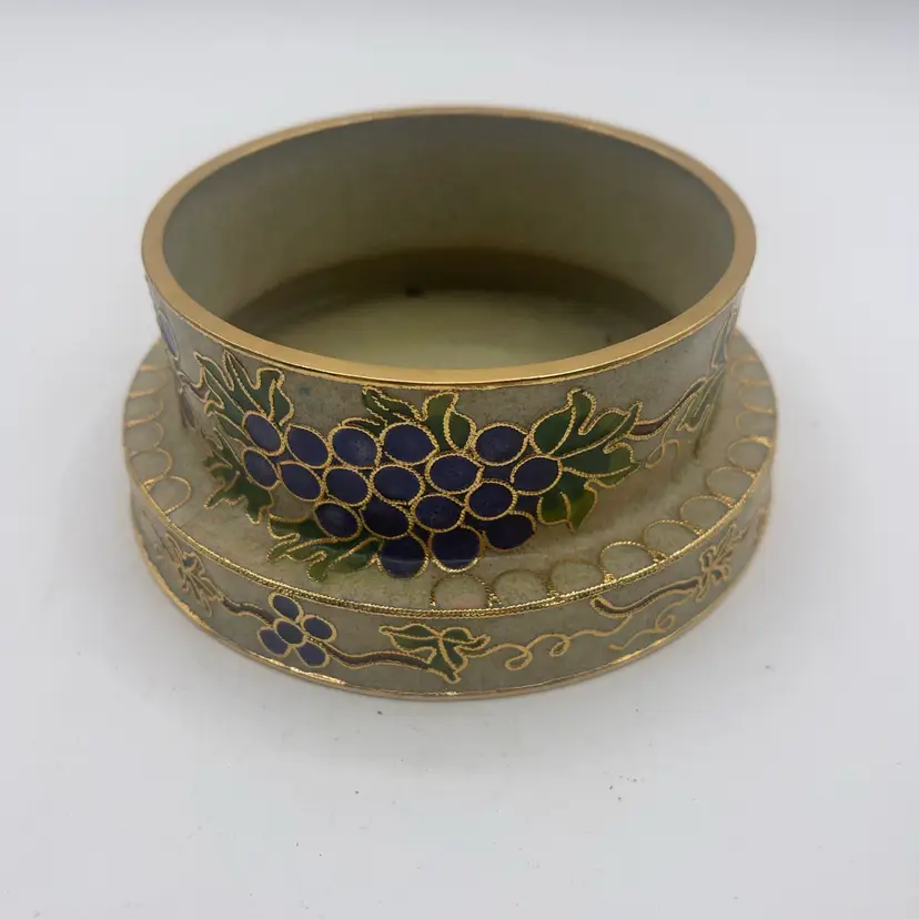 Cloisonne Wine Bottle Coaster With Grape Vine Motif 5.25 x2.25”