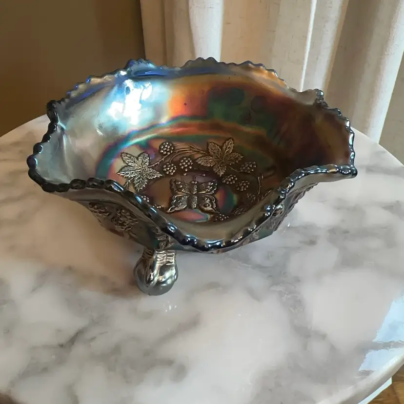 🔔 Antique 5.5-inch Fenton Cobalt Blue "Butterfly and Berry" Bowl Circa 1911-1920s