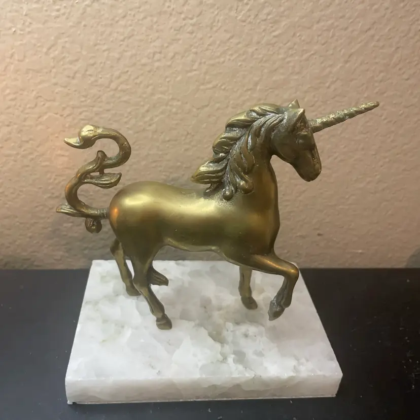 Gorgeous Solid Brass 6” Whimsical Unicorn Sculpture From European Fleamarket