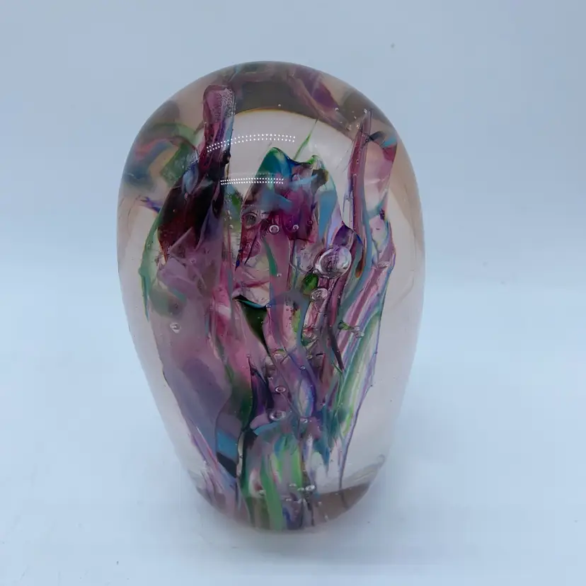 #0046 Studio art glass pink paperweight signed and dated J. Phillips 89.