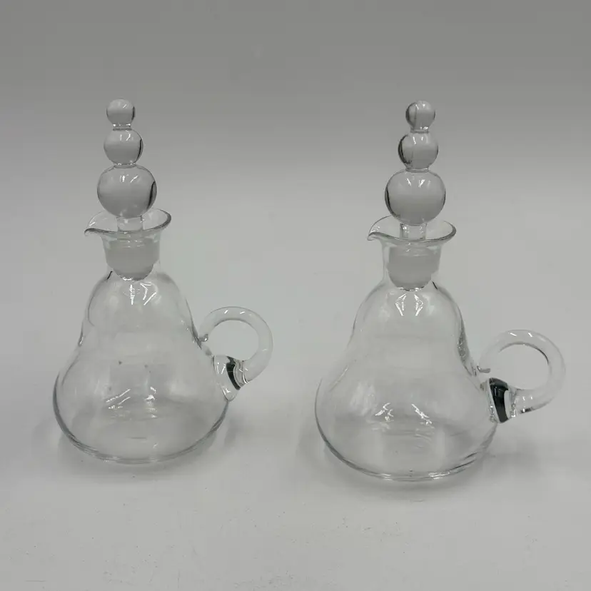 Imperial Candlewick Clear Glass Vintage Cruet Oil Vinegar Set Handle W/ Stopper