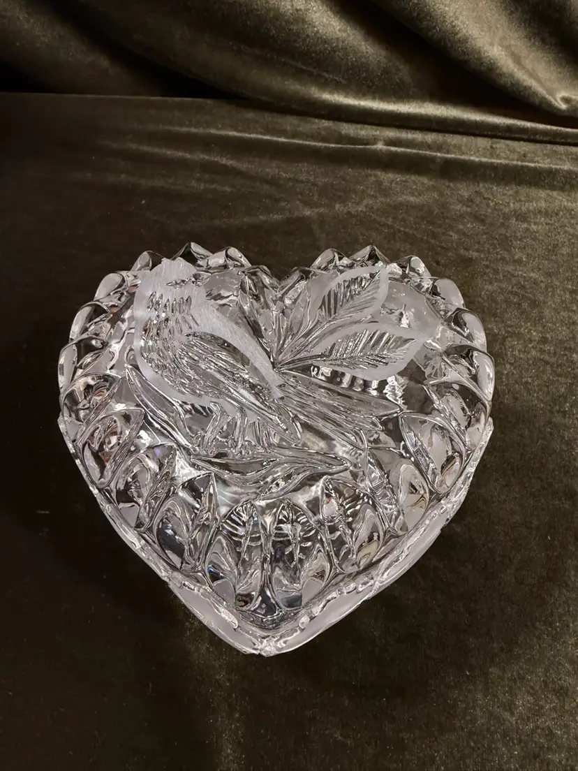 🥳Vintage Hofbauer Byrdes Crystal Heart Lidded Trinket Box – 24% Lead Crystal West Germany