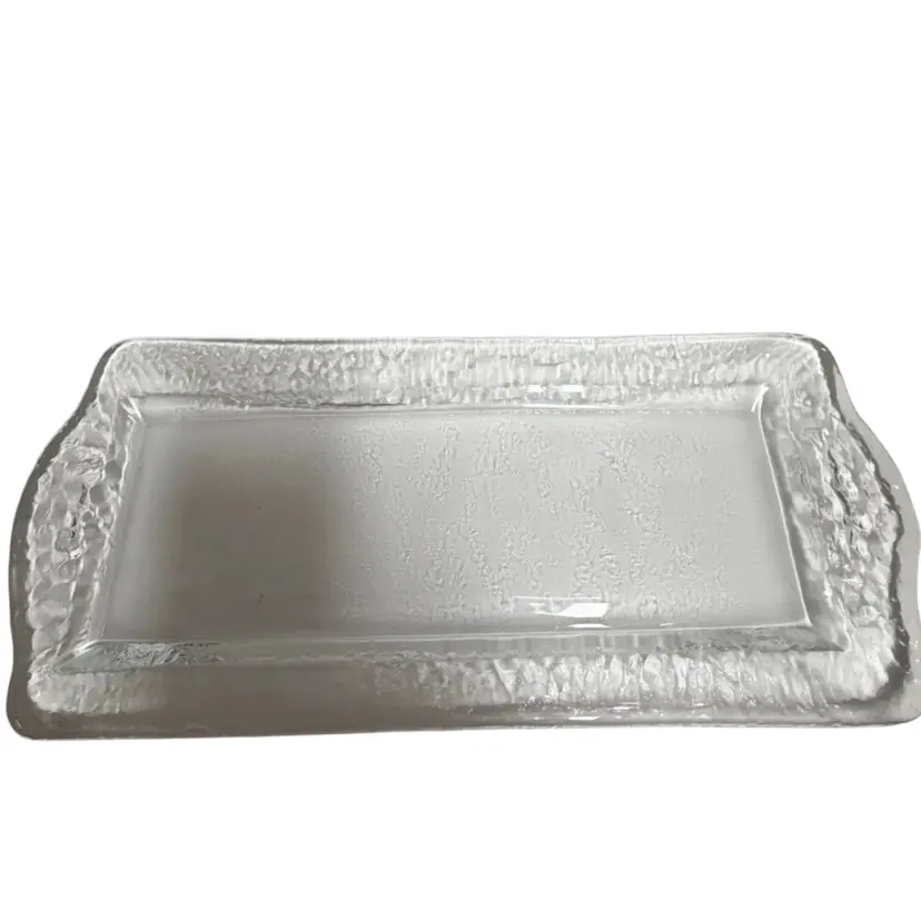 Vintage CRATE & BARREL 15” "Orion" Rectangular Serving Platter - Heavy Textured Ice Glass - Retired Pattern