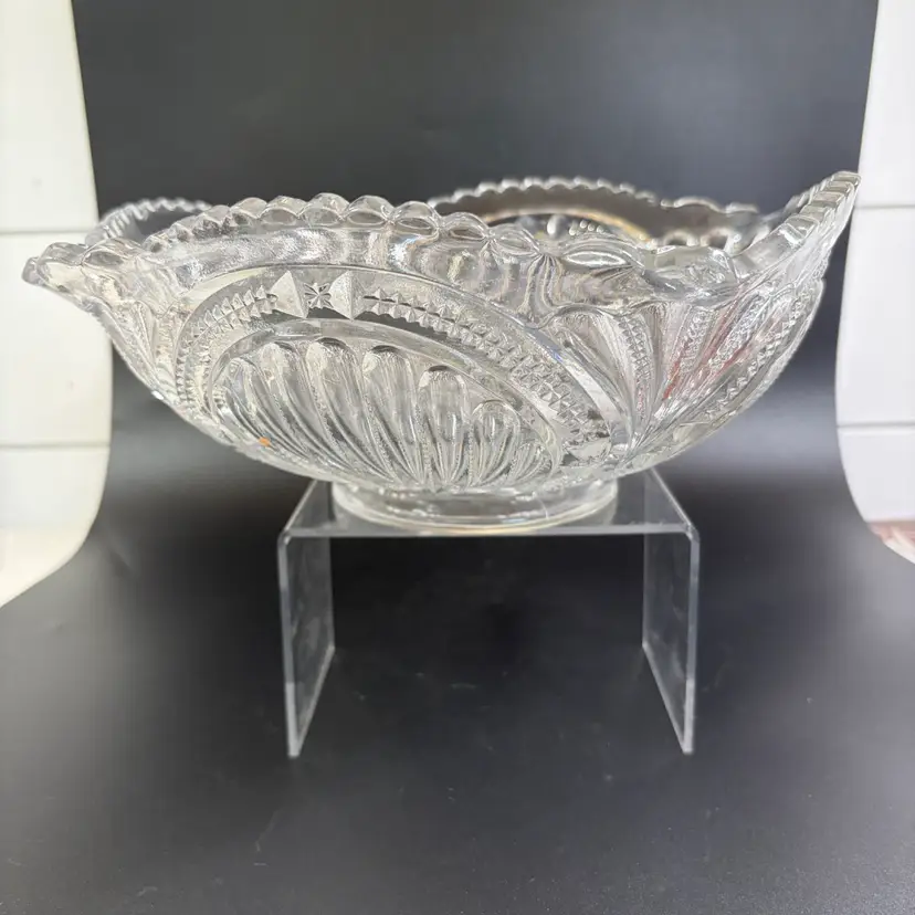 Clear Pressed Glass, Serving Bowl, Fan, And Arch Pattern