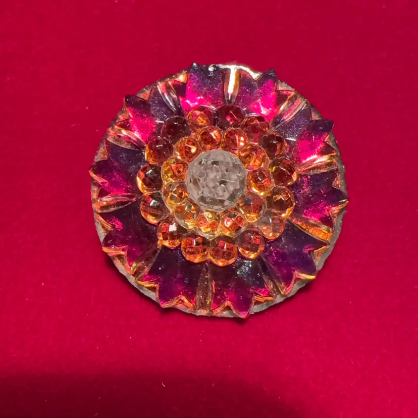 Czechoslovakian Intricate Back Painted Button 1 3/16” Antique